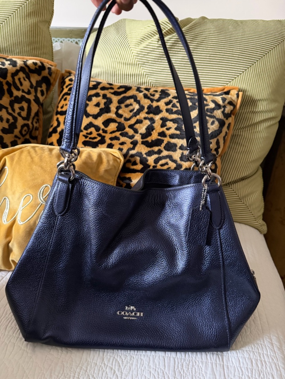 Coach Navy Blue Leather Shoulder Tote